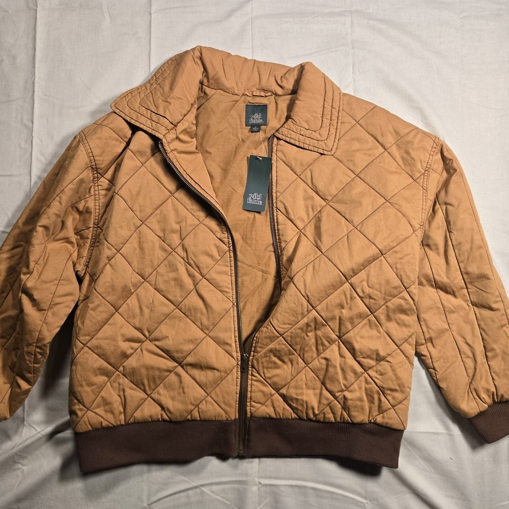 NWT Wild Fable Women's Woven Oversized Quilted Bomber Jacket Desert Orange Sz MD